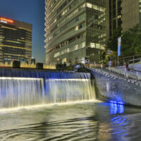 Night Crowded People At Cheonggyecheon Stream Waterfall In Seoul City Of South Korea